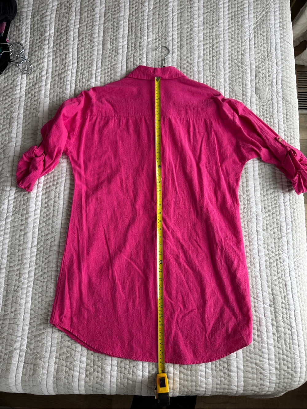 Zeagoo Hot Pink Buttoned Roll-Sleeve Tunic Dress, Size Large - Picture 5 of 7